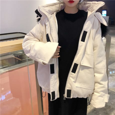 ファーブルゾン ダウンジャケット 韓国ファッション レディース ルーズ ジャンパー ゆったり ファーフード 体型カバー 大人カジュアル 韓国 (DTC-606322579577)