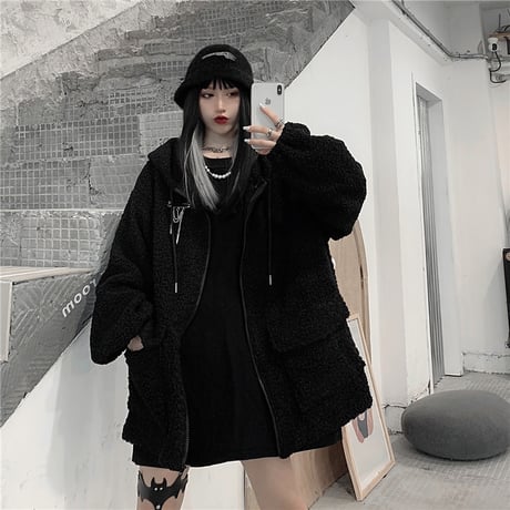 悪魔の角 フード ボアジャケット ボアブルゾン ラムウール 韓国ファッション レディース ボアパーカー ゆったり アウター 大人可愛い ガーリー DTC-630246238892
