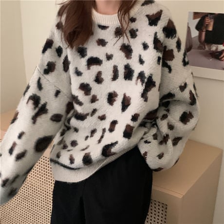 ニット セーター 3カラー レオパード柄 ヒョウ柄長 袖 プルオーバー 韓国ファッション レディース トップス ラウンドネック 大人可愛い かわいい ガーリー DTCA-688582321649