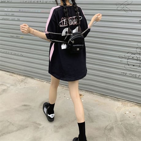 Tシャツ ユニフォーム風 オーバーサイズ サイドライン バイカラー トップス 半袖 レトロ 韓国ファッション レディース 大人可愛い ガーリー スポーツミックス DTC-802941498047