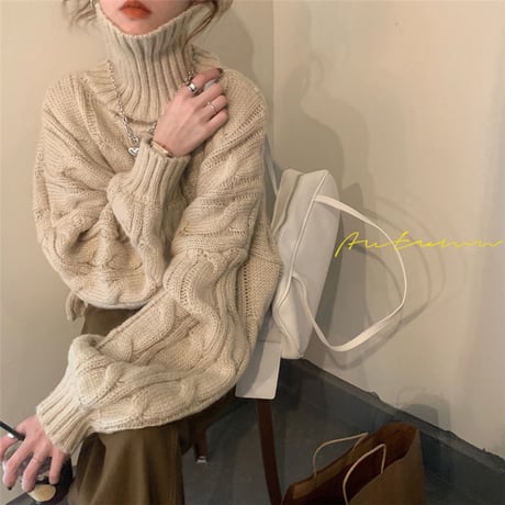 ニット セーター ケーブル編み タートルネック ニットセーター 厚手 長袖 ゆったり レトロ 韓国ファッション レディース 大人可愛い ガーリー DTC-631442149719