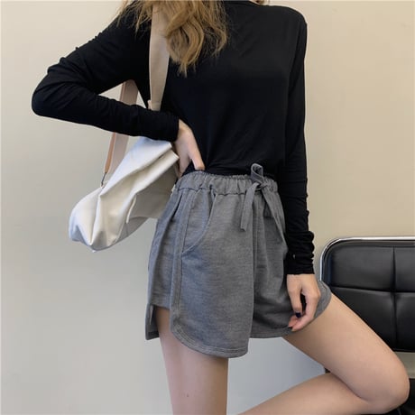 ショートパンツ 薄手 スウェットパンツ スポーツパンツ ハイウエスト ショート丈 シンプル レトロ 韓国ファッション レディース カジュアル DTC-650624596427