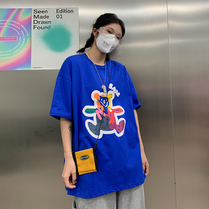 ユニセックス Tシャツ 半袖 メンズ レディース 落書き風 英字 クマ