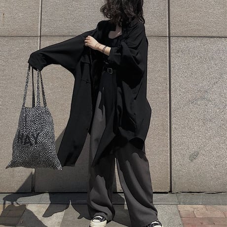 ロングシャツ シャツコート アウター シャツ コート ロング丈 ルーズ 長袖 レトロ 韓国ファッション レディース 大人可愛い ガーリー DTC-679716391423