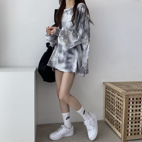 タイダイ柄 ロンT クルーネック オーバーサイズ プルオーバー シンプル tシャツ トップス ルーズ 長袖 レトロ 大人可愛い ガーリー ストリート女子 カジュアル DTCA-654722983078