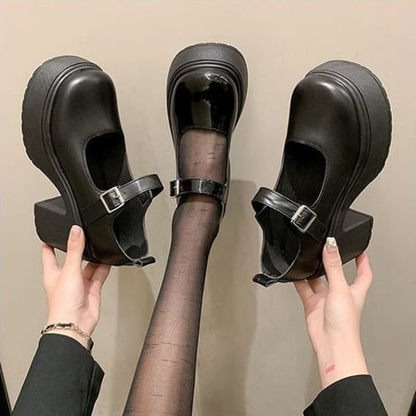 光沢あり・光沢なしの2タイプ展開！ ストラップ パンプス 22.5～25.0cm プラットフォーム 厚底 ローファー 厚底シューズ 靴 韓国ファッション レディース DTC-749239870739