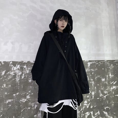 ユニセックス パーカー レースアップ メンズ レディース 編み上げ 長袖 オーバーサイズ 大きめ ルーズ カジュアル ストリート ファッション DTC-625912190166