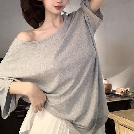 バックオープン Tシャツ 背中開き オーバーサイズ ドロップショルダー トップス ルーズ レトロ 韓国ファッション レディース 大人可愛い ガーリー DTC-810583573440