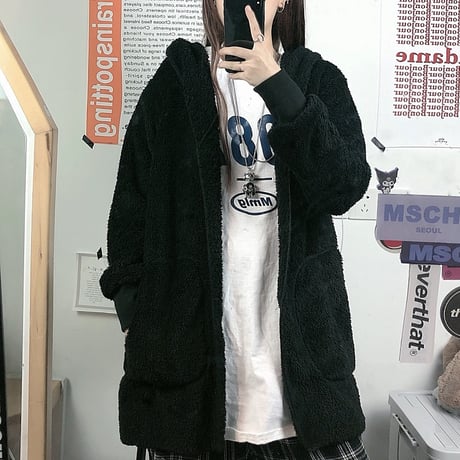 ボアフリースパーカー もこもこ ラムウール オーバーサイズ 韓国ファッション レディース フリース ジップアップ 防寒 ボア 長袖 ゆったり 大人可愛い ガーリー DTC-628626059381