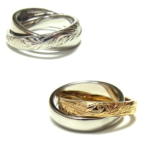 【HAWAIIANJEWELRY / ハワイアンジュエリー】 2連 リング 指輪 K14コーティング ピンクゴールド シルバー サージカルステンレス ステンレス ノンアレルギー (grs8653)