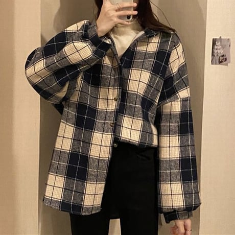 裏起毛 チェック柄 シャツ ジャケット アウター 厚手 暖かい チェックシャツ 長袖 ゆったり 韓国ファッション レディース 大人可愛い カジュアル レトロ DTC-658447529229