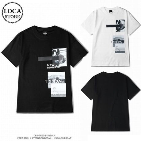 【2カラー】ユニセックス メンズ/レディース プリント Tシャツ 半袖 コットン ペア ストリート系 韓国ファッション (DCT-535605537667)