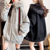 パーカー ジップアップ フーディー ファーフード エコファー ロングパーカー ビッグシルエット トップス アウター オーバーサイズ ゆったり レトロ カジュアル DTCA-679340561001
