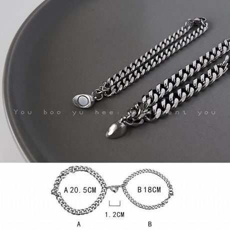 磁石で一つのハートになる ペア ブレスレット 磁石 ハート チェーン マグネット 金属アレルギー対応 シンプル チタン アクセサリー DTC-649347058292