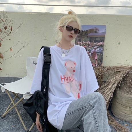 ユニセックス tシャツ クマちゃん ベアー ルーズ 韓国ファッション メンズ レディース オーバーサイズ トップス 大きめ カジュアル ストリートファッション DTC-642775642182