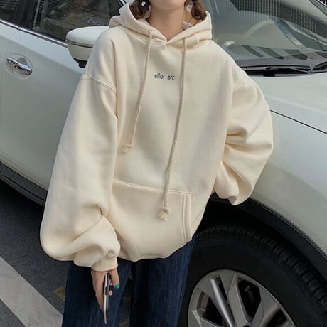 パーカー 裏起毛 プルオーバー ワンポイントロゴ オーバーサイズ 韓国ファッション レディース トップス プラスベルベット カジュアル ストリート系 DTC-656442798473