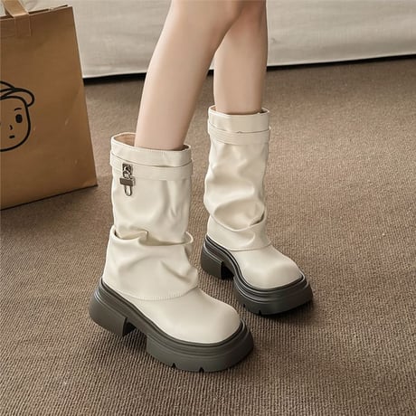 厚底 ショートブーツ 22.5～25.0cm エンジニアブーツ PU フェイクレザー 厚底ブーツ プラットフォーム ブーツ カジュアル 韓国ファッション レディース DTCA-824995505536