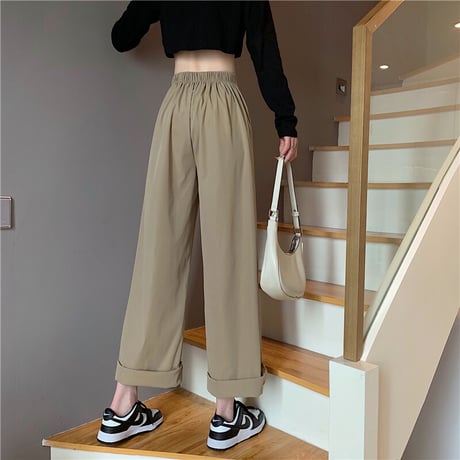 ワイドパンツ ワイドレッグパンツ ウエスト紐 ロング ゆったり ハイウエスト ウエストゴム レトロ 韓国ファッション レディース 大人可愛い ガーリー カジュアル DTC-652781317618
