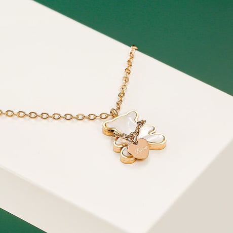 ネックレス チェーン付き 金属アレルギー対応 クマ ベアー ハート ペンダント アクセサリー チタン メッキ シンプル ジュエリー DTCA-638613877827