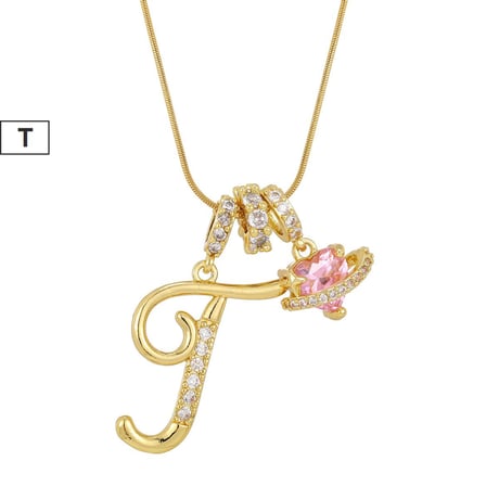 イニシャル Ａ-Ｚ ネックレス チェーン付き ゴールド アルファベット ハートチャーム スネークボーンチェーン ペンダント アクセサリー 合金 ジュエリー DTCA-1026122476779