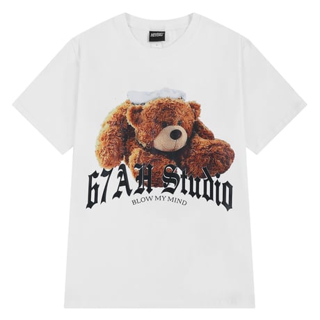 ユニセックス Tシャツ 半袖 クマ ベアー プリント クルーネック オーバーサイズ 韓国ファッション メンズ レディース カジュアル ストリート系ファッション DTC-665764460779
