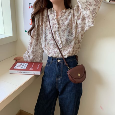 【3カラー】 花柄ブラウス 長袖 Vネック シフォン フリル ルーズ ブラウス レトロ 韓国ファッション レディース 大人可愛い ガーリー フェミニン DTC-616457551120
