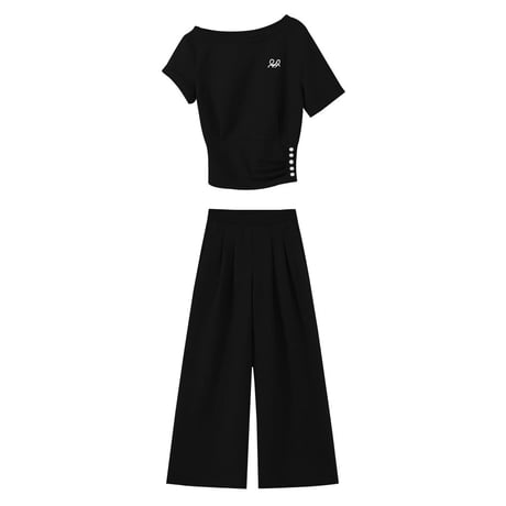 セットアップ 上下セット スウェット オフショルダー tシャツ トップス ワイドパンツ ハイウエスト オフショル レトロ 大人可愛い ガーリー カジュアル DTCA-920359912258