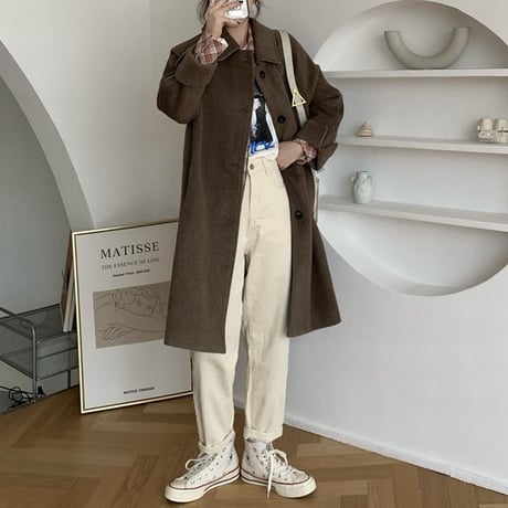 ステンカラーコート ウールコート ロングコート フェイクウール シングルブレスト アウター 長袖 韓国ファッション レディース ルーズ レトロ 大人可愛い ガーリー DTC-656977531859