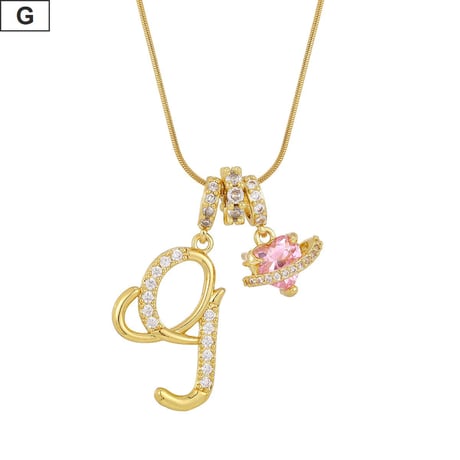 イニシャル Ａ-Ｚ ネックレス チェーン付き ゴールド アルファベット ハートチャーム スネークボーンチェーン ペンダント アクセサリー 合金 ジュエリー DTCA-1026122476779