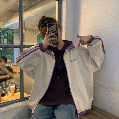 レディース ラインデザイン オーバーサイズ ジップアップブルゾン アフター ジャケット 春 秋 薄手 韓国 韓国ファッション (DTC-602387507401_011)