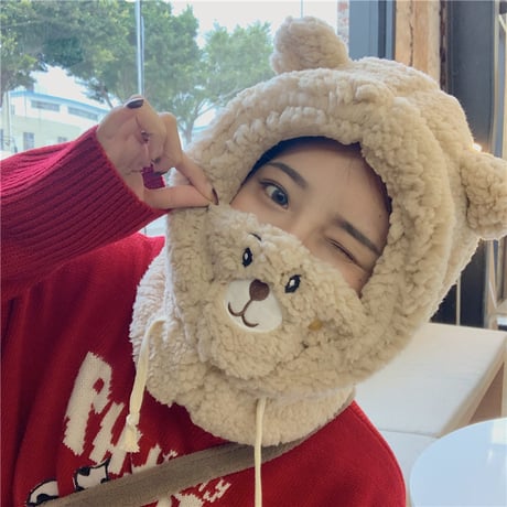 ボア フードウォーマー マスク ネックウォーマー クマちゃん ベアー 防寒 かわいい 韓国ファッション レディース DTC-634945646980