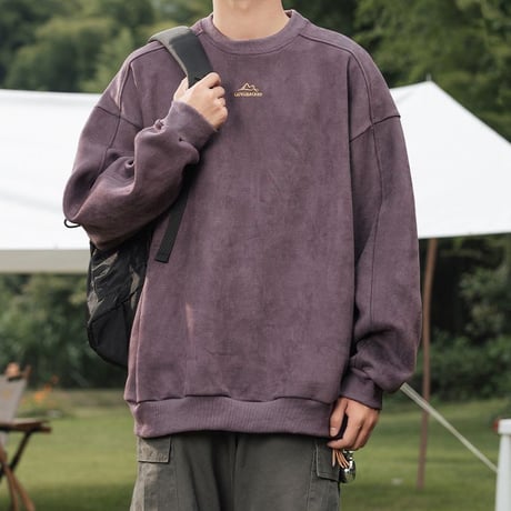 ユニセックス スエード スウェット 刺繍 ロゴ トレーナー オーバーサイズ 長袖 ルーズ カジュアル 韓国ファッション メンズ レディース ストリート系ファッション DTCA-727172236761