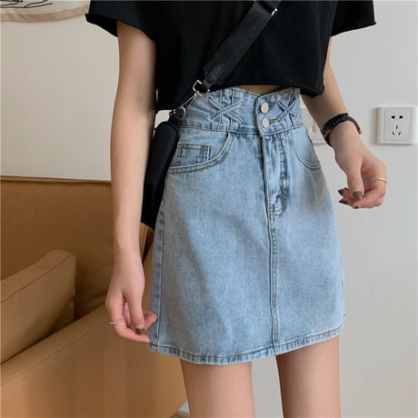 デニムスカート ハイウエスト Aライン デニム ミニ丈 ミニスカート レトロ 韓国ファッション レディース 大人可愛い ガーリー カジュアル DTC-670799811575