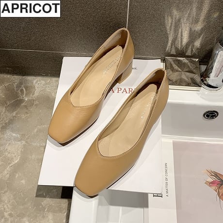パンプス ドット柄 スクエアトゥ  チャンキーヒール 4cm 韓国ファッション レディース シンプル シューズ キュート 痛くない かわいい 歩きやすい 611563187446