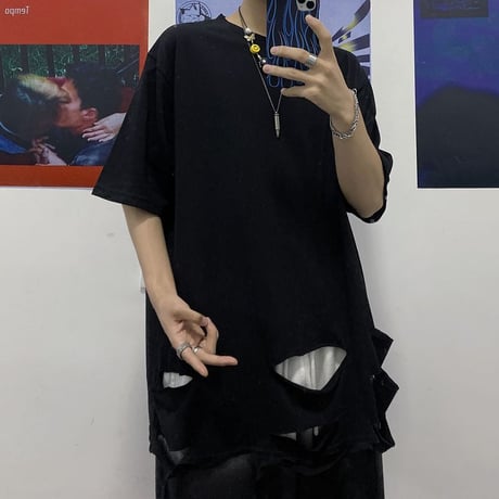 ユニセックス tシャツ ダメージ加工 半袖 オーバーサイズ カジュアル 韓国ファッション メンズ レディース ストリートファッション DTC-618883841543