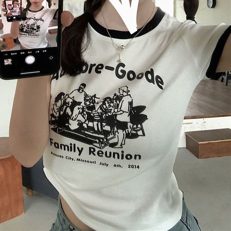 レトロプリント Tシャツ ショート丈 半袖 クルーネック スリムフィット レトロ カジュアル ストリートファッション ストリート系女子 DTCA-702505709620