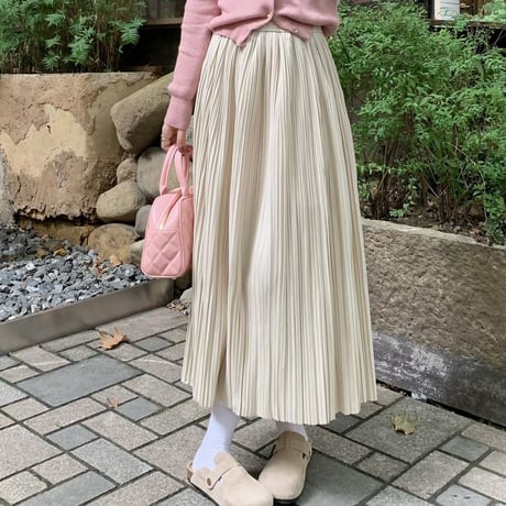 プリーツスカート ベルベット Aラインスカート ハイウエスト ウエストゴム ロングスカート レトロ 韓国ファッション レディース 大人可愛い ガーリー フェミニン DTC-739096406268