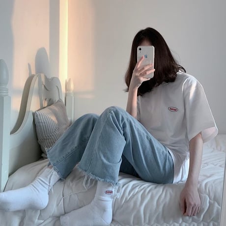 レディース Tシャツ ワンポイント ビックTシャツ プリント シンプル 大きいサイズ ホワイト ブラック 韓国ファッション (DTC-591605629184)