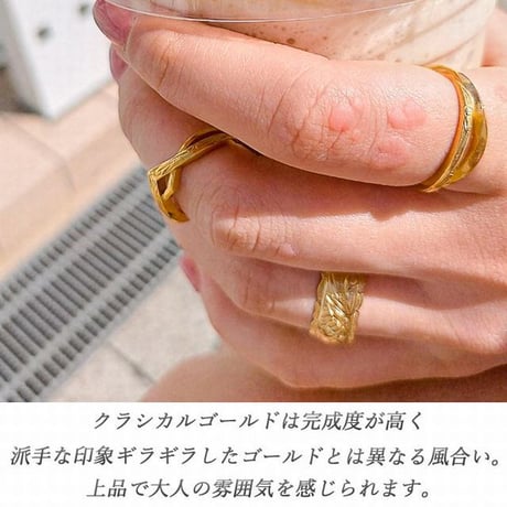 ※数量限定 ハワイアンジュエリー リング 指輪 Vライン 金属アレルギー対応 メンズ レディース スクロール 波 サージカルステンレス シルバー ゴールド ピンクゴールド インスタ ropr08