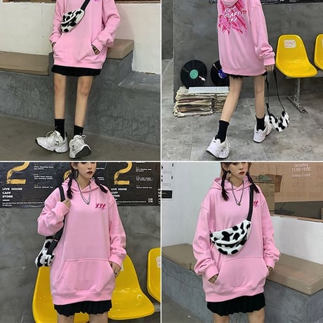 ユニセックス プルオーバー パーカー 裏起毛 韓国ファッション メンズ レディース X文字 バツ プリント オーバーサイズ ストリート DTC-611092783031