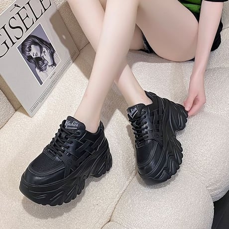 ダッドスニーカー 厚底 22.0～24.5cm シューレース メッシュスニーカー ダッドシューズ スポーツ 厚底スニーカー カジュアル 韓国ファッション レディース DTC-677799728325