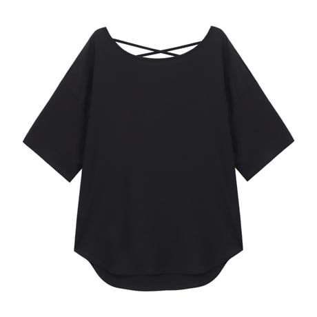 オープンバック Tシャツ 背中開き ドロップショルダー トップス ルーズ レトロ 韓国ファッション レディース 大人可愛い ガーリー DTC-801420565434