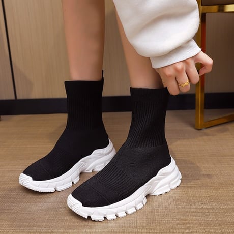 厚底 ソックススニーカー ショートブーツ 22.5〜25.0cm ソックスシューズ ハイカット スニーカー 歩きやすい 美脚 韓国ファッション レディース DTCA-665744835240