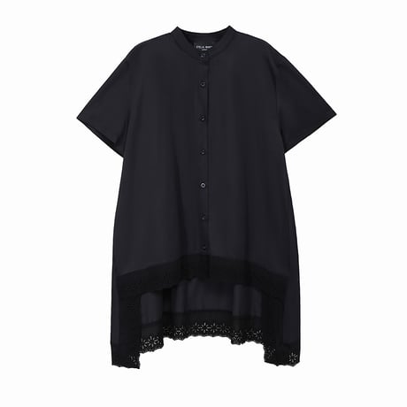裾変形デザイン アシンメトリー ブラウス 裾レース 花柄レース 韓国ファッション レディース ロングシャツ シャツ モード 半袖 ルーズ 大人カジュアル 大人可愛い 620576613249