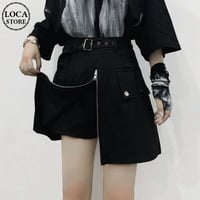 スカート風 ショートパンツ フロントジップ Aライン ハイウエスト 韓国ファッション レディース ショーパン ジップアップ ガーリー 暗黒系 DTC-620051473564