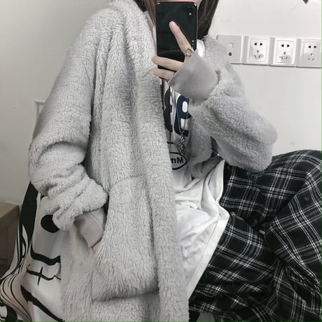 ボアフリースパーカー もこもこ ラムウール オーバーサイズ 韓国ファッション レディース フリース ジップアップ 防寒 ボア 長袖 ゆったり 大人可愛い ガーリー DTC-628626059381