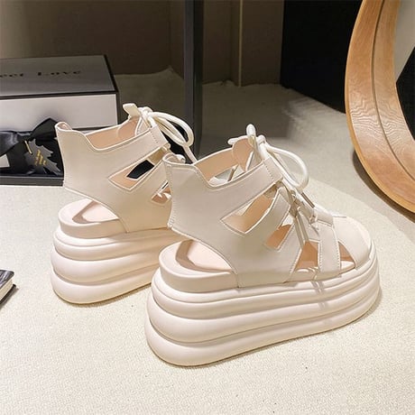厚底サンダル グラディエーター 22.0～24.5cm サンダル レースアップ 厚底 スタイルアップ トレンド 韓国ファッション レディース DTC-795162835530