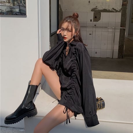 ギャザー シャツ ブラウス 絞り上げ 韓国ファッション レディース 長袖 トップス ゆったり 大人可愛い ガーリー DTC-618953320170
