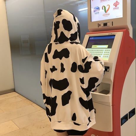 牛柄 パーカー ジップアップ オーバーサイズ 韓国ファッション レディース ルーズ ジッパー 長袖 ゆったり 大きめ ルーズ カジュアル ストリート ファッション DTC-628266604018