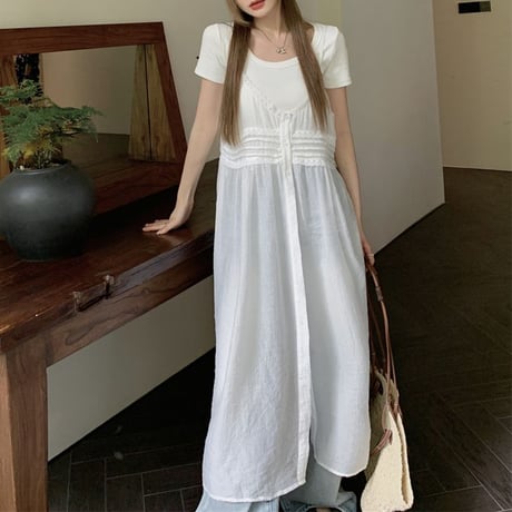 シアー キャミソールワンピース キャミワンピース レース ジレ シフォン ノースリーブ ロング丈 ルーズ レトロ 韓国ファッション レディース 大人可愛い ガーリー DTC-779276429826